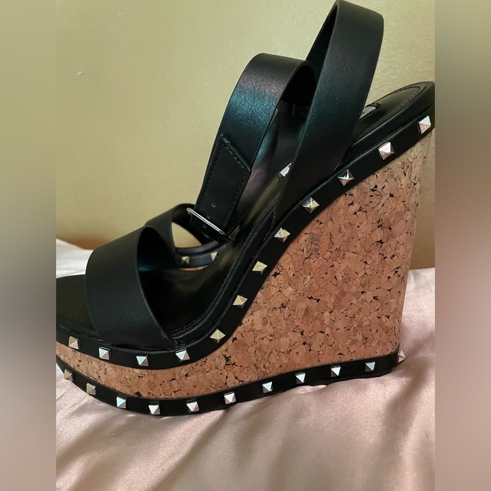 STEVE MADDEN Cork Wedges Behati Black - size 10 - Used no box